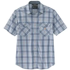 'Carhartt' Men's Rugged Flex Relaxed Fit Lightweight Snap Front Short Sleeve Plaid - Steel Blue