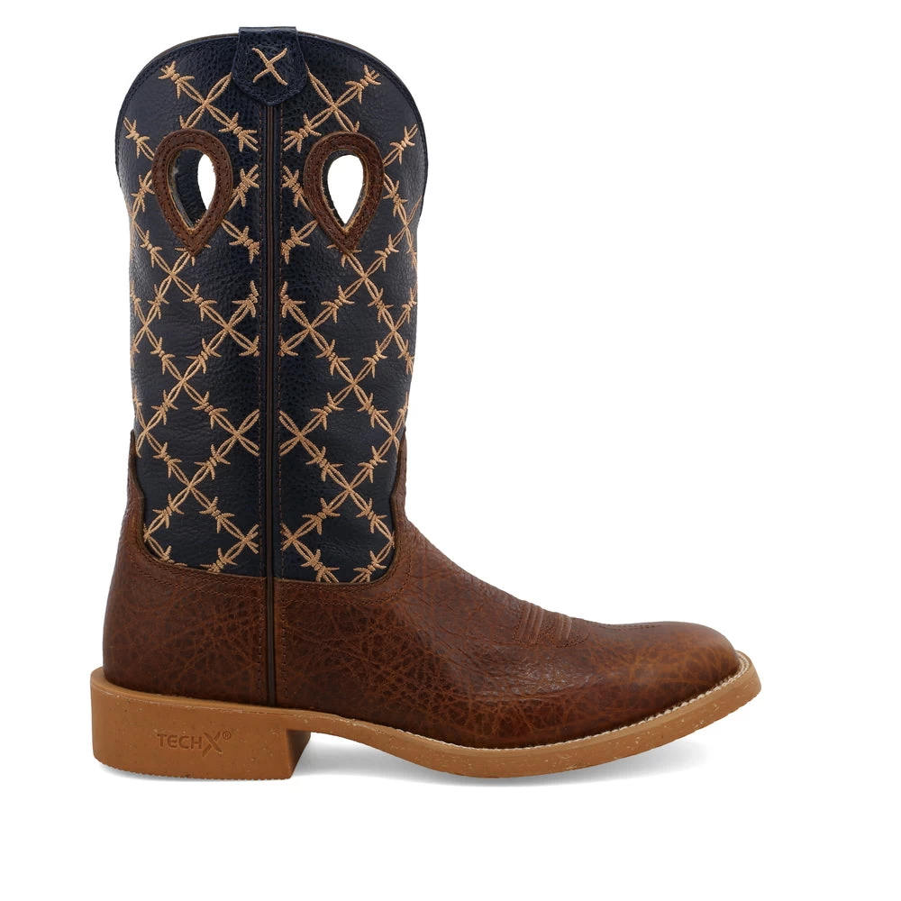 'Twisted X' Men's 12" Tech X Western Square Toe - Rustic Brown/ Navy - Image 6